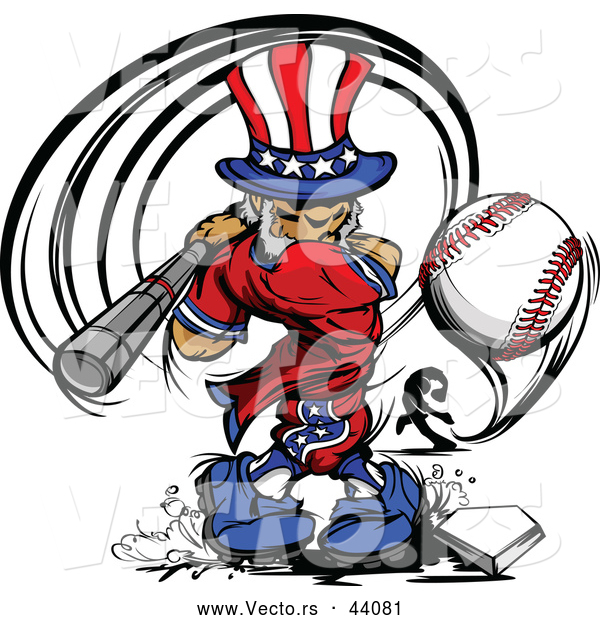 Vector of a Cartoon Uncle Sam Hitting a Home Run Baseball