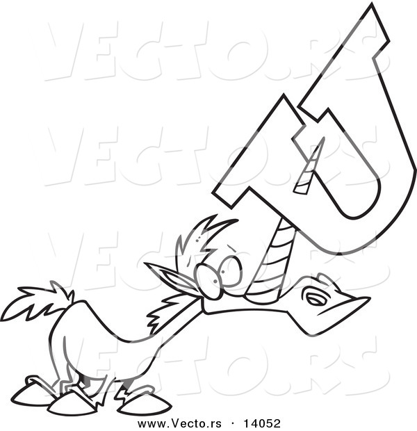 Vector of a Cartoon Unicorn with a Letter U on His Horn - Coloring Page Outline