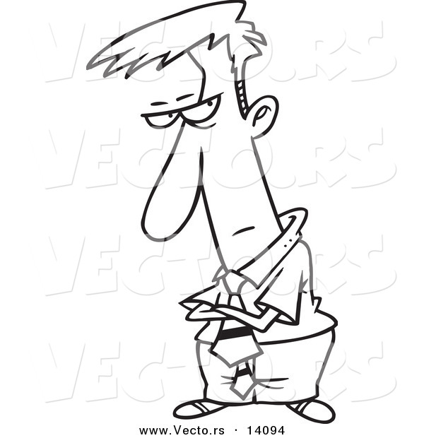 Vector of a Cartoon Unimpressed Businessman with His Arms Folded - Coloring Page Outline