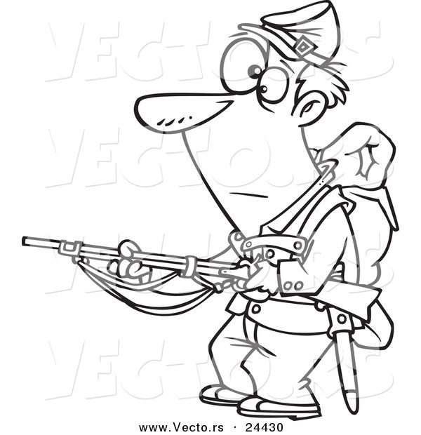 Vector of a Cartoon Union Soldier Holding a Rifle - Outlined Coloring Page