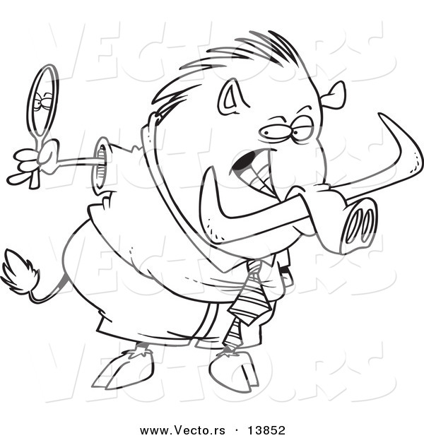 Vector of a Cartoon Vain Boar Looking in a Mirror - Coloring Page Outline