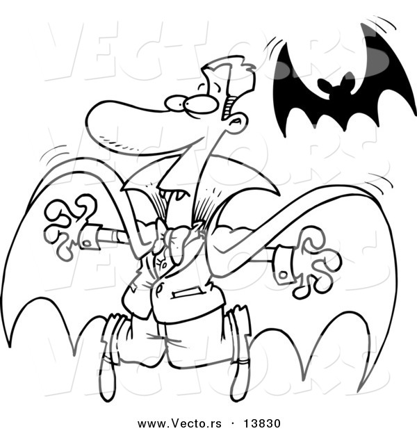 Vector of a Cartoon Vampire and Flying Bat - Coloring Page Outline