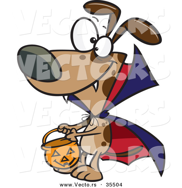 Vector of a Cartoon Vampire Dog Trick-or-Treating on Halloween