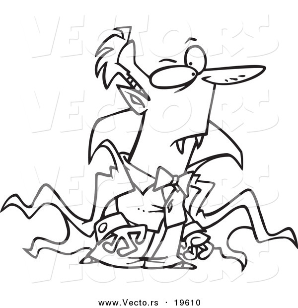Vector of a Cartoon Vampire in a Long Cape - Outlined Coloring Page