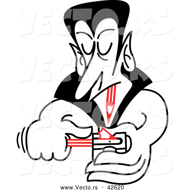Vector of a Cartoon Vampire Sharpening Pencil Fangs