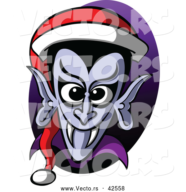 Vector of a Cartoon Vampire Wearing Santa Hat