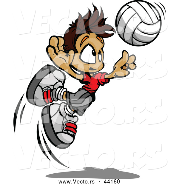 Vector of a Cartoon Volleyball Boy Jumping to Hit the Ball