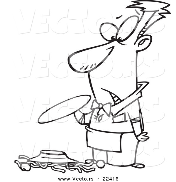 Vector of a Cartoon Waiter Dropping Spaghetti - Coloring Page Outline