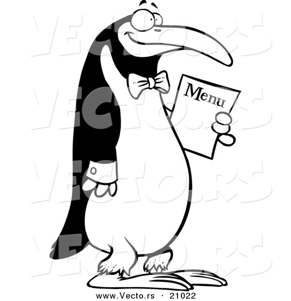 Vector of a Cartoon Waiter Penguin Holding a Menu - Coloring Page Outline