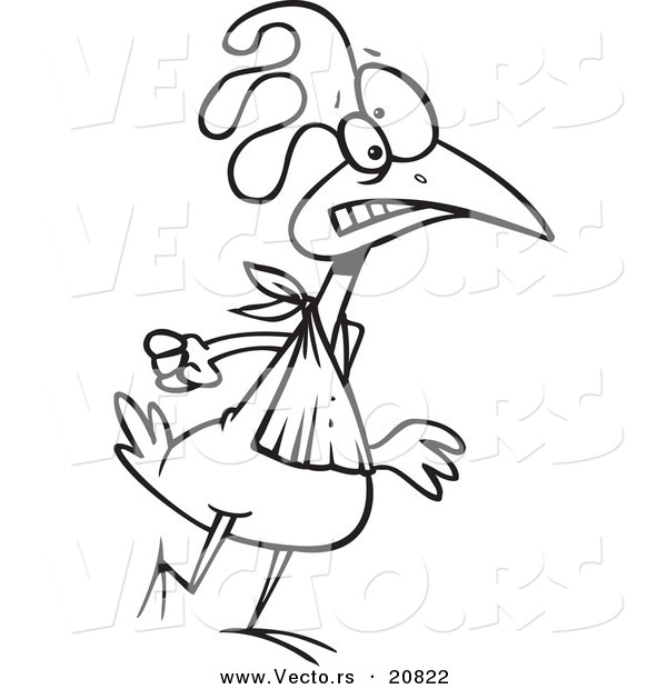 Vector of a Cartoon Walking Chicken - Coloring Page Outline