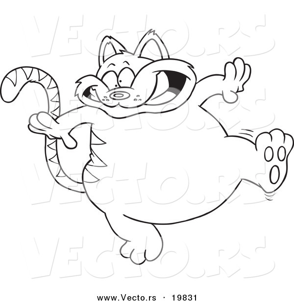 Vector of a Cartoon Walking Fat Cat - Outlined Coloring Page