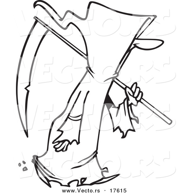 Vector of a Cartoon Walking Grim Reaper - Coloring Page Outline