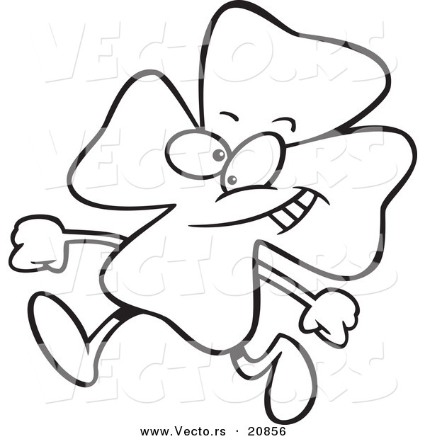 Vector of a Cartoon Walking St Patricks Day Clover - Coloring Page Outline