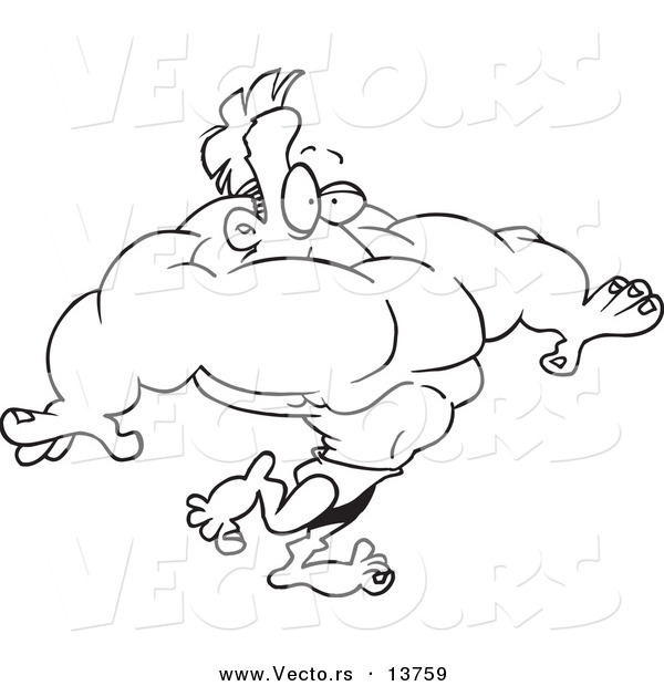 Vector of a Cartoon Weightlifter Man with No Neck - Coloring Page Outline