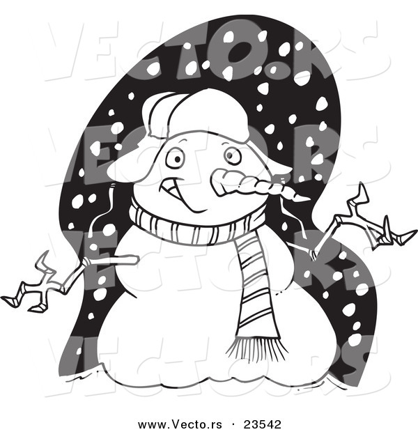 Vector of a Cartoon Welcoming Snowman - Coloring Page Outline