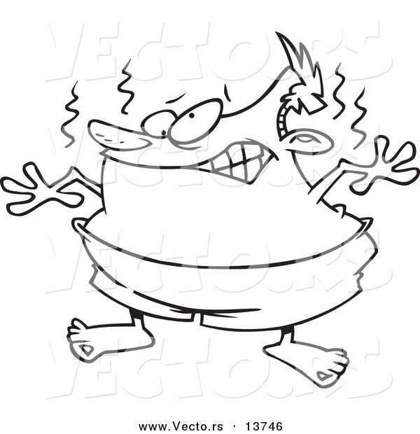 Vector of a Cartoon Well Done Man with a Sun Burn - Coloring Page Outline