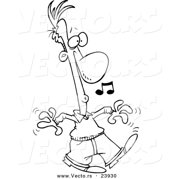 Vector of a Cartoon Whistling Guy Strolling - Coloring Page Outline