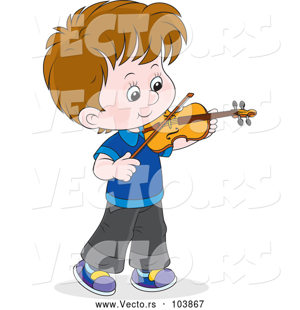 Vector of a Cartoon White Boy Violinist