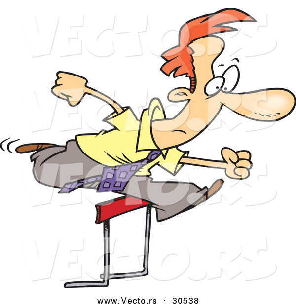 Vector of a Cartoon White Businesman Leaping over a Hurdle