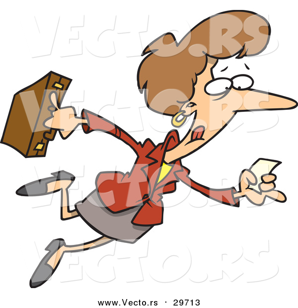 Vector of a Cartoon White Businesswoman Running with a Lead
