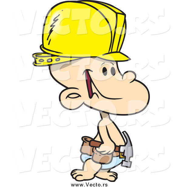 Vector of a Cartoon White Construction Baby Boy