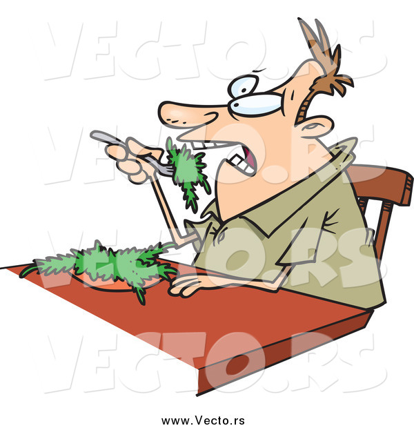 Vector of a Cartoon White Guy Eating Salad