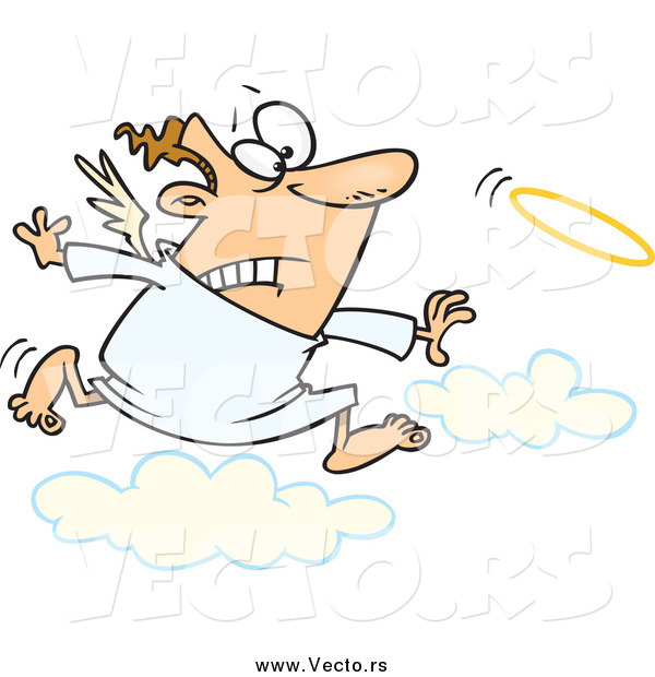 Vector of a Cartoon White Male Angel Chasing His Halo