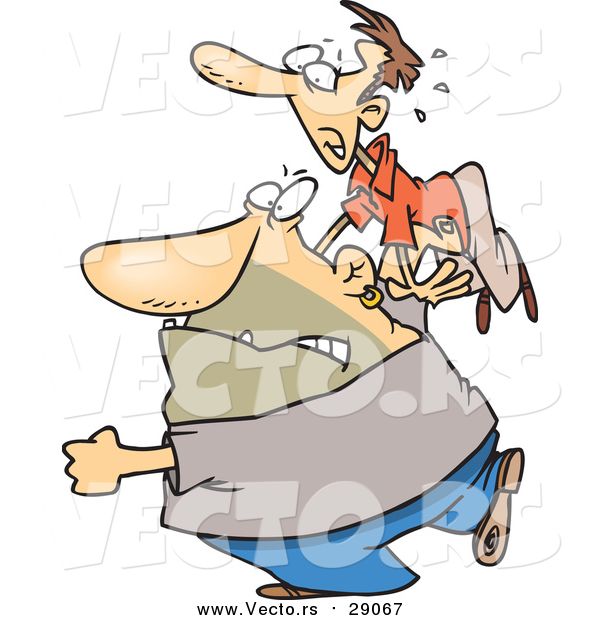 Vector of a Cartoon White Male Bouncer Throwing a Man