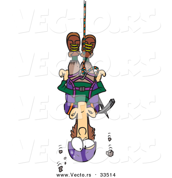 Vector of a Cartoon White Male Climber Suspended from Rope
