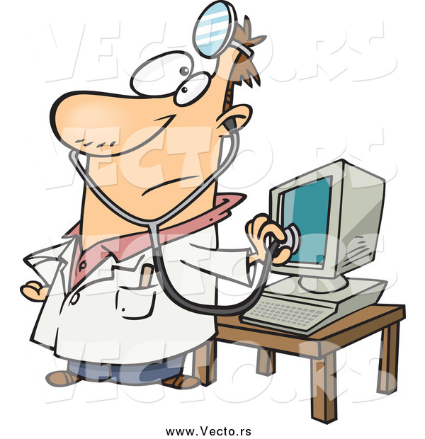 Vector of a Cartoon White Male Computer Doctor