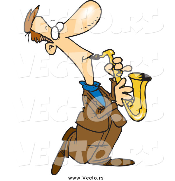 Vector of a Cartoon White Male Sax Player