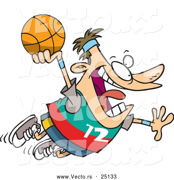 Vector of a Cartoon White Man Flying with Basketball