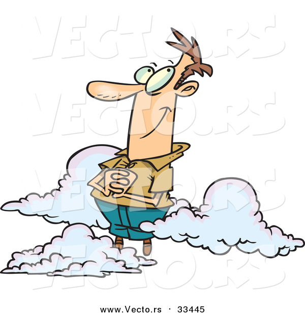 Vector of a Cartoon White Man in the Clouds
