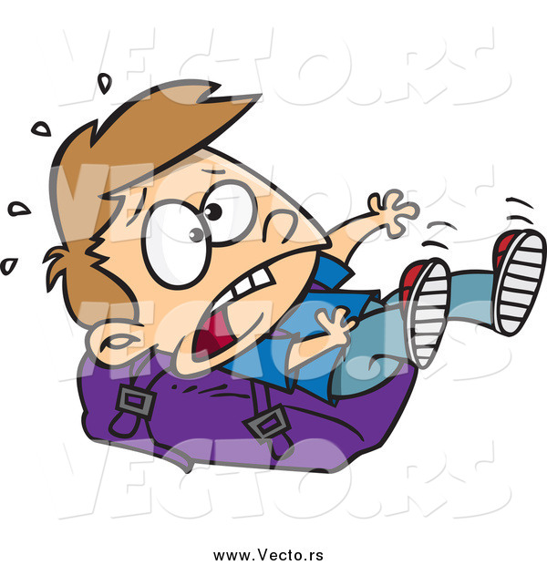 Vector of a Cartoon White School Boy Falling on a Heavy Backpack