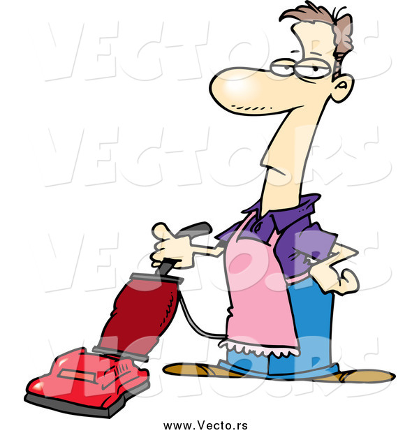 Vector of a Cartoon White Stay at Home Dad Man Vacuuming