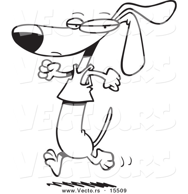 Vector of a Cartoon Wiener Dog Jogging in a Shirt - Coloring Page Outline