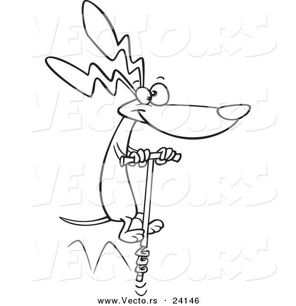 Vector of a Cartoon Wiener Dog Using a Pogo Stick - Coloring Page Outline