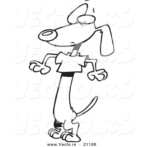 Vector of a Cartoon Wiener Dog Wearing a Short T Shirt - Coloring Page Outline