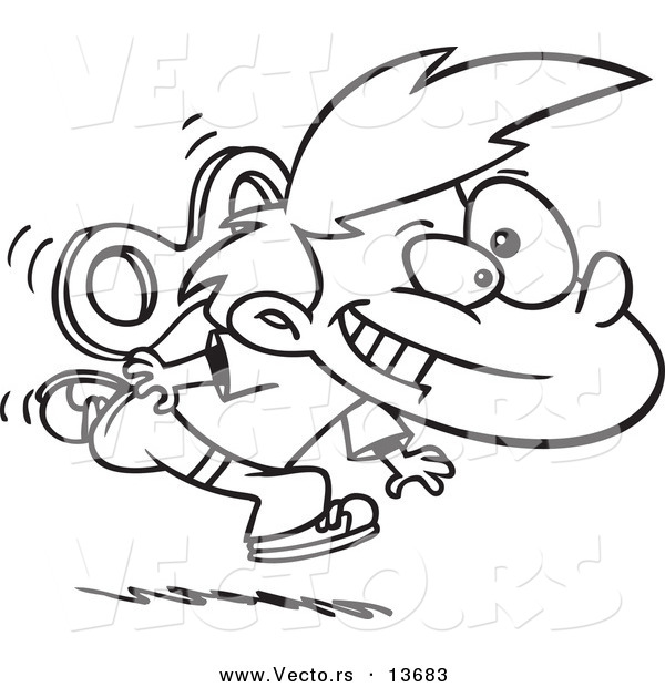 Vector of a Cartoon Wind up Boy Running - Coloring Page Outline