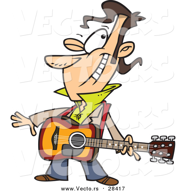 Vector of a Cartoon Winking Male Guitarist