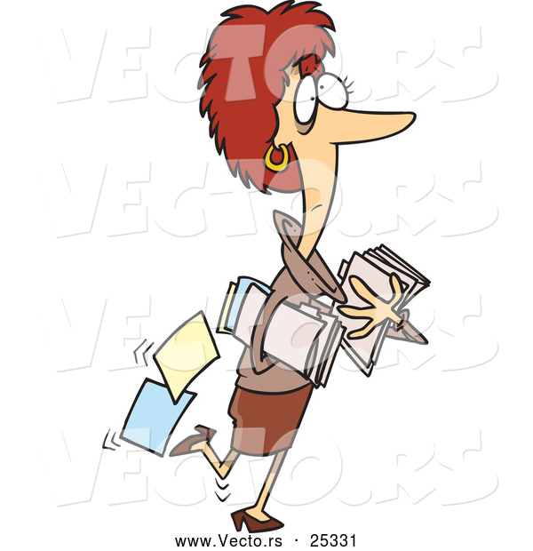Vector of a Cartoon Woman Carrying Business Files