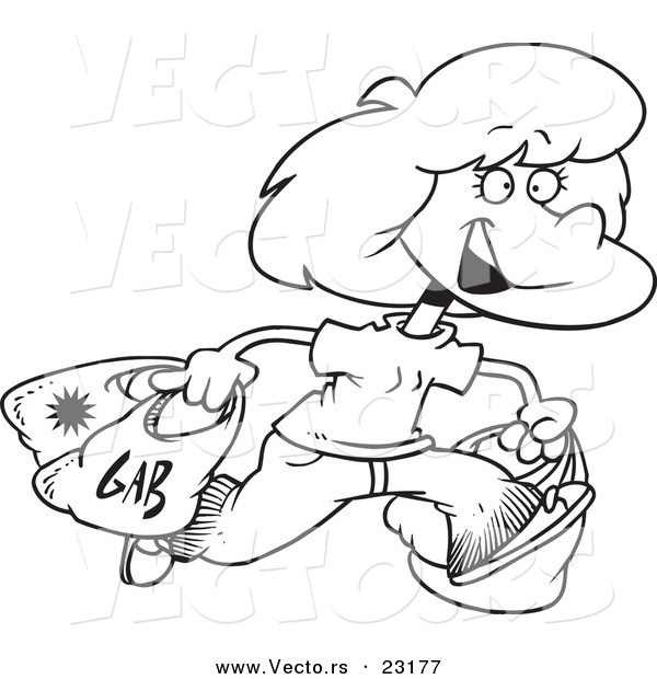 Vector of a Cartoon Woman Carrying Shopping Bags - Coloring Page Outline