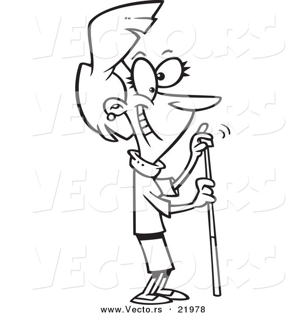 Vector of a Cartoon Woman Chalking Her Cue Stick - Outlined Coloring Page