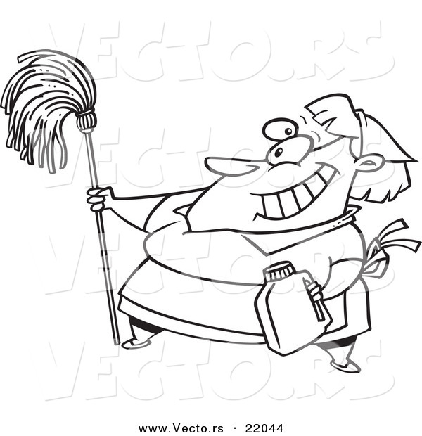 Vector of a Cartoon Woman Cleaning - Outlined Coloring Page