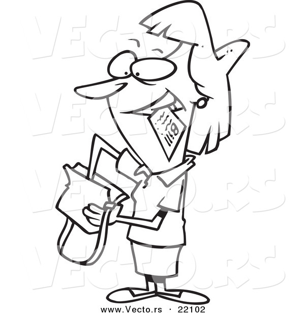 Vector of a Cartoon Woman Diggin in Her Purse - Outlined Coloring Page