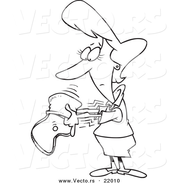 Vector of a Cartoon Woman Dumping a Coin out of Her Purse - Outlined Coloring Page
