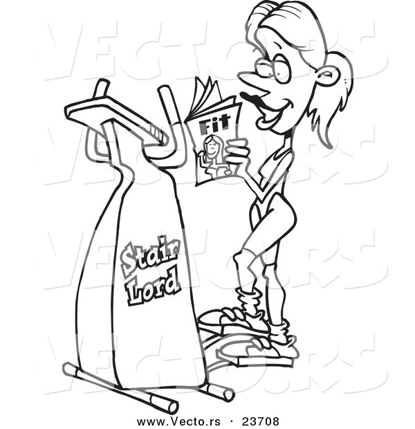 Vector of a Cartoon Woman Exercising on a Stair Lord - Coloring Page Outline