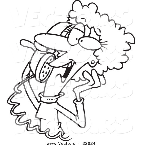 Vector of a Cartoon Woman Flirting on a Phone - Outlined Coloring Page
