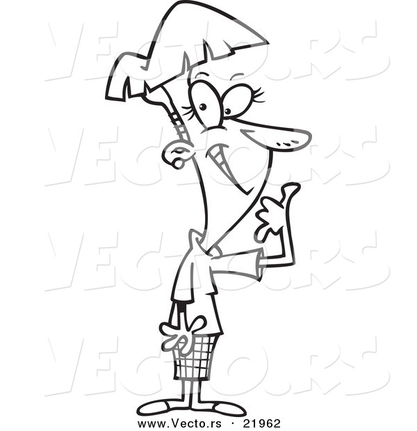 Vector of a Cartoon Woman Gesturing to Call - Outlined Coloring Page