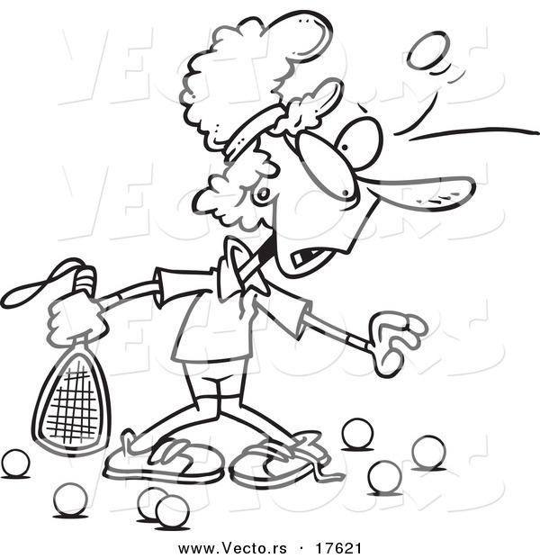 Vector of a Cartoon Woman Getting Bruised During Racquetball - Coloring Page Outline
